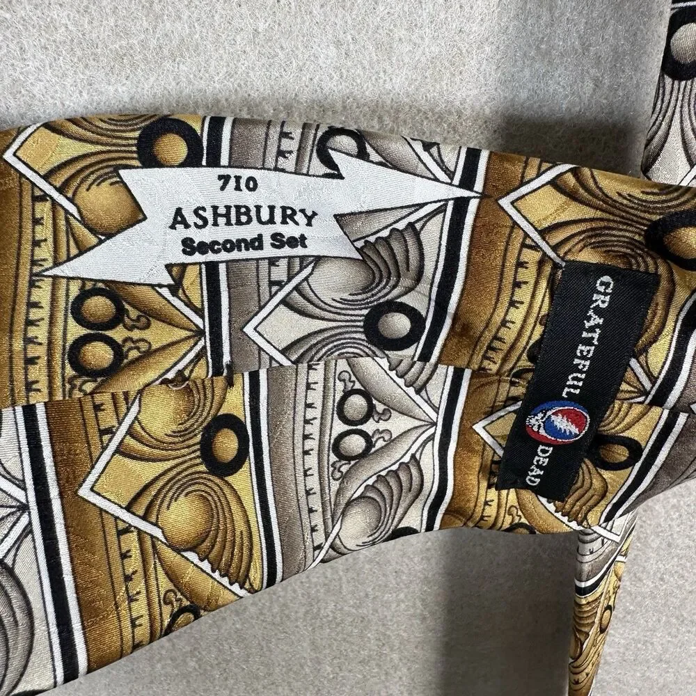 Grateful Dead 710 Ashbury Second Set Silk Men’s Tie Necktie Yellow Gold White